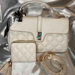 Elegant White Quilted Handbag Set